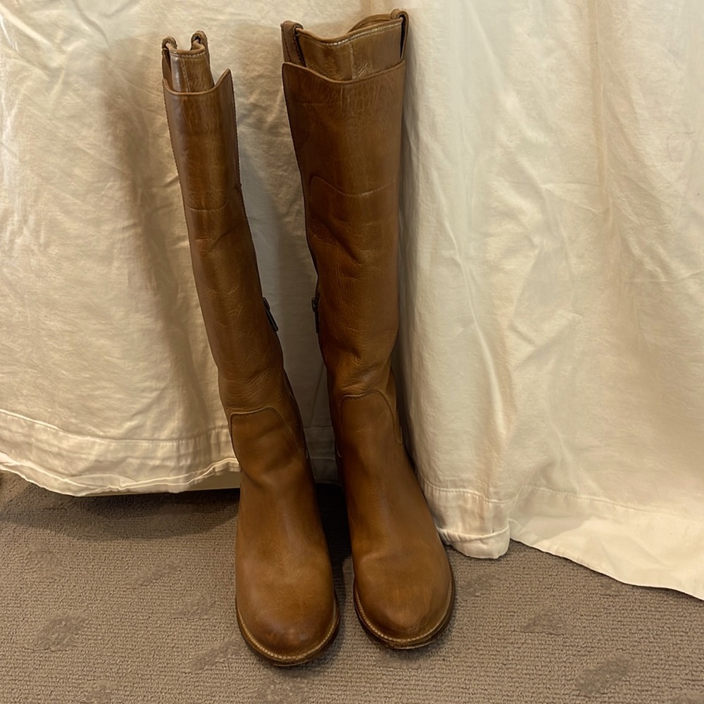 FRYE Jackie Heel Riding Boots Size 7 US Tan Leather 76571